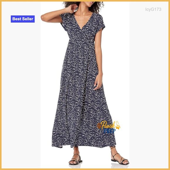 Dresses & Skirts - V-Neck Short Sleeve Waisted Maxi Dress Fit & Flare Rayon Stretch Jersey